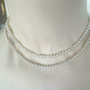 White Pearl Necklace Double Strand Sterling Silver Clasp with Peridot Vtg